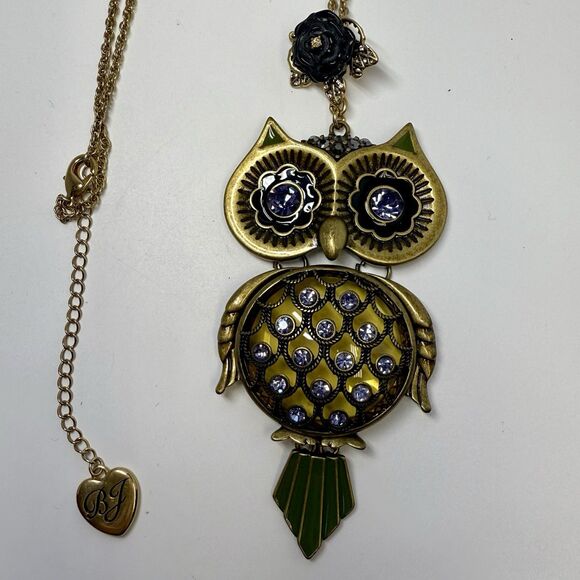 Vintage Betsey Johnson Large Owl Pendant Long Statement Necklace Rare - Picture 3 of 6